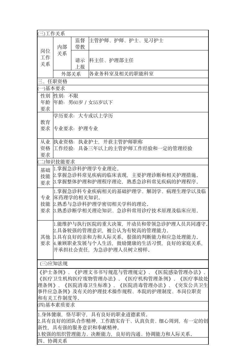 护士长岗位说明书第5页