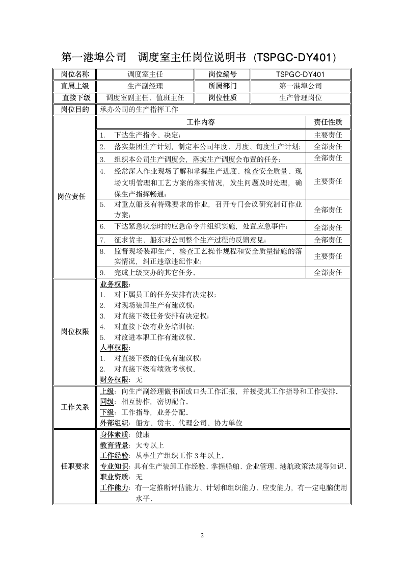 调度室岗位说明书第2页