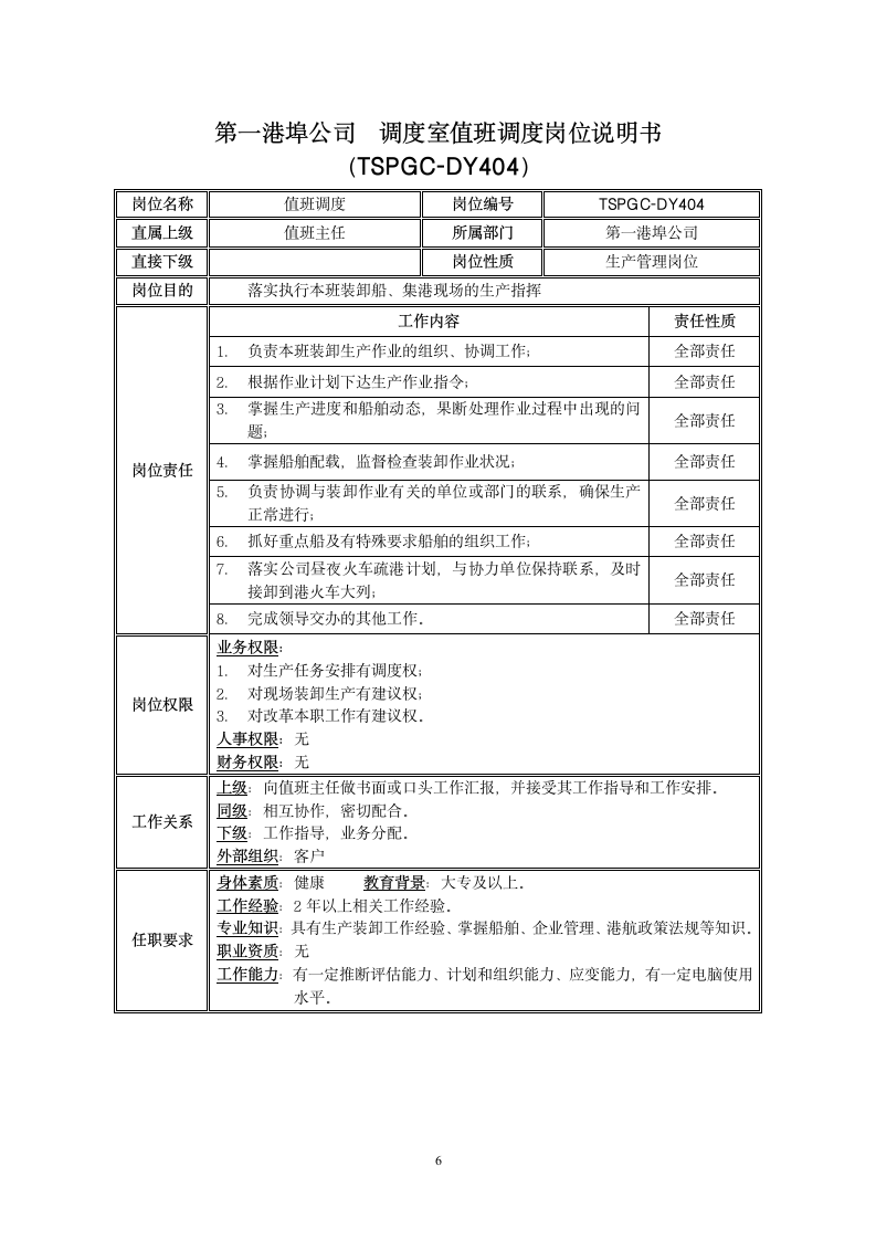 调度室岗位说明书第6页