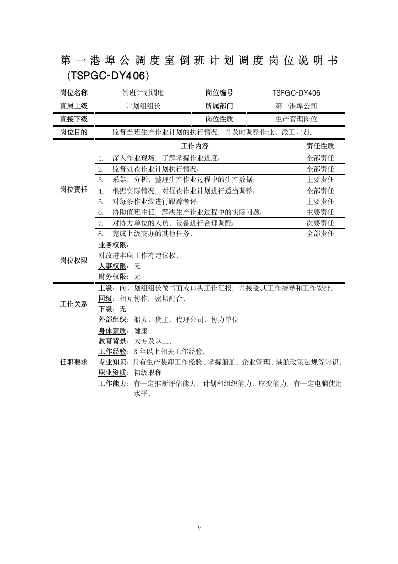 调度室岗位说明书第9页