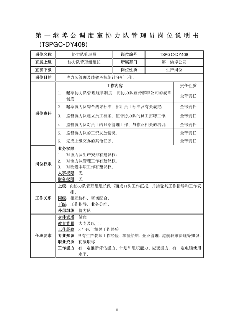 调度室岗位说明书第11页