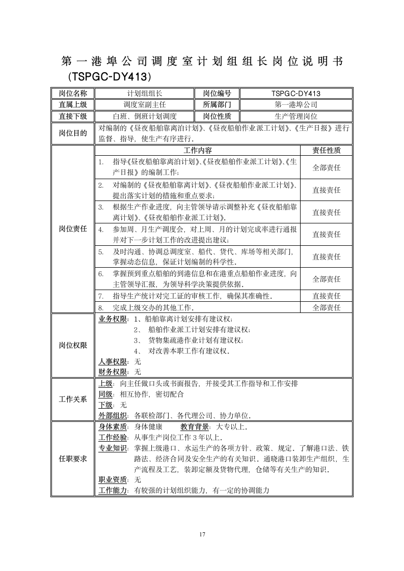 调度室岗位说明书第17页