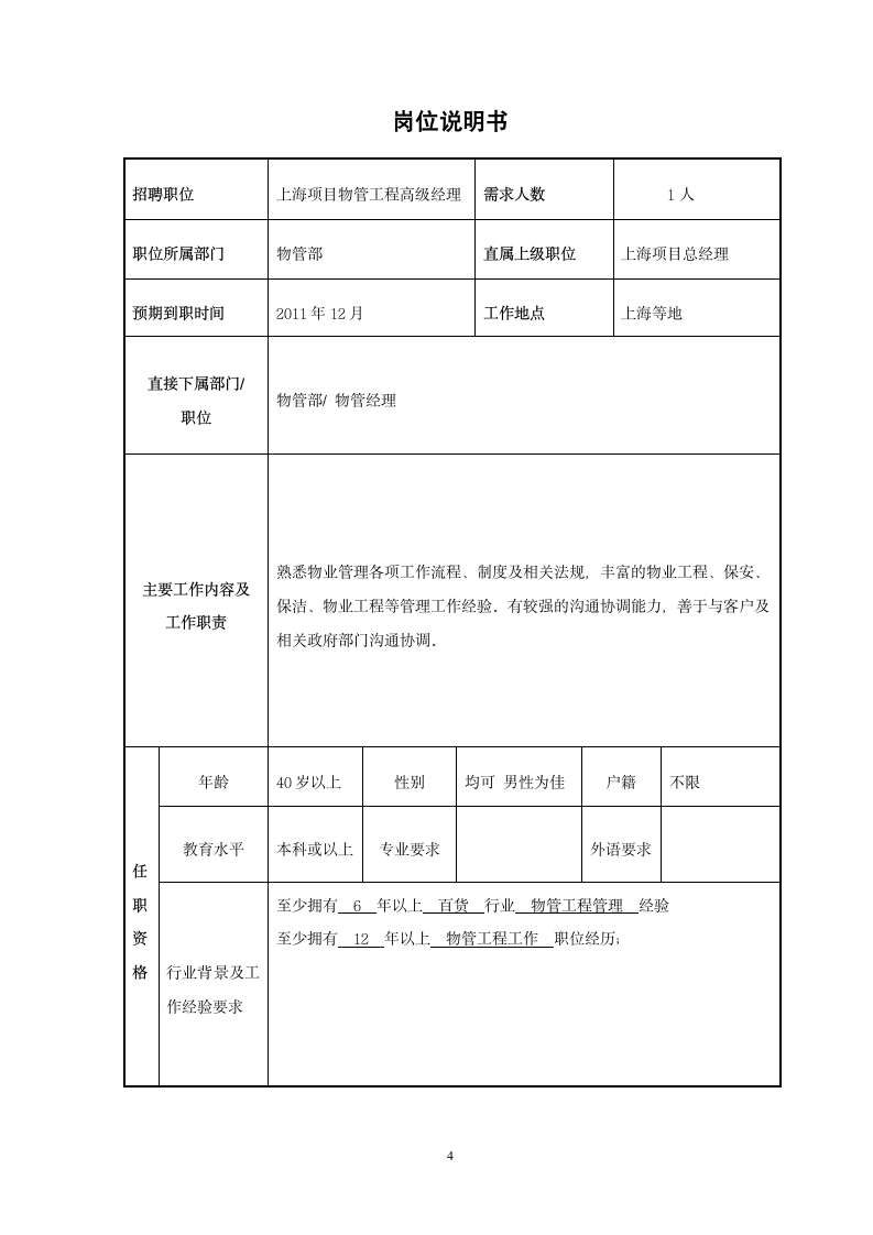 猎头岗位说明书第4页