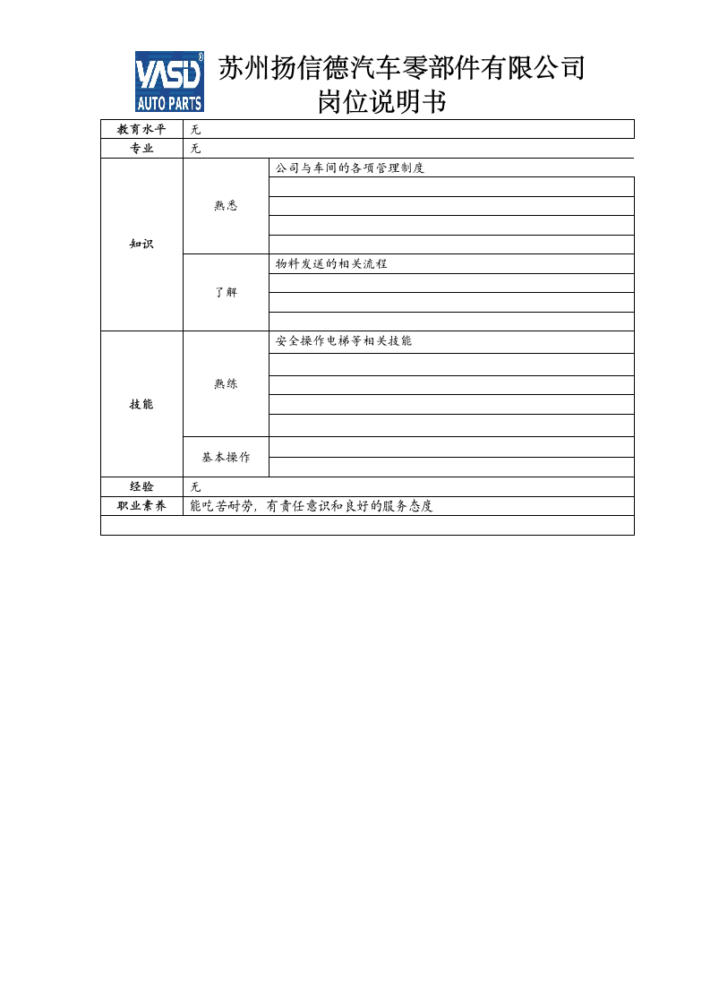 物料员岗位说明书第2页