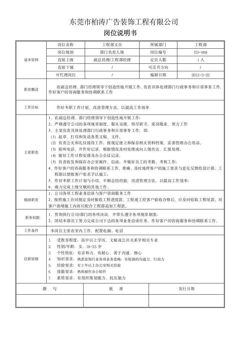 文员岗位说明书第1页