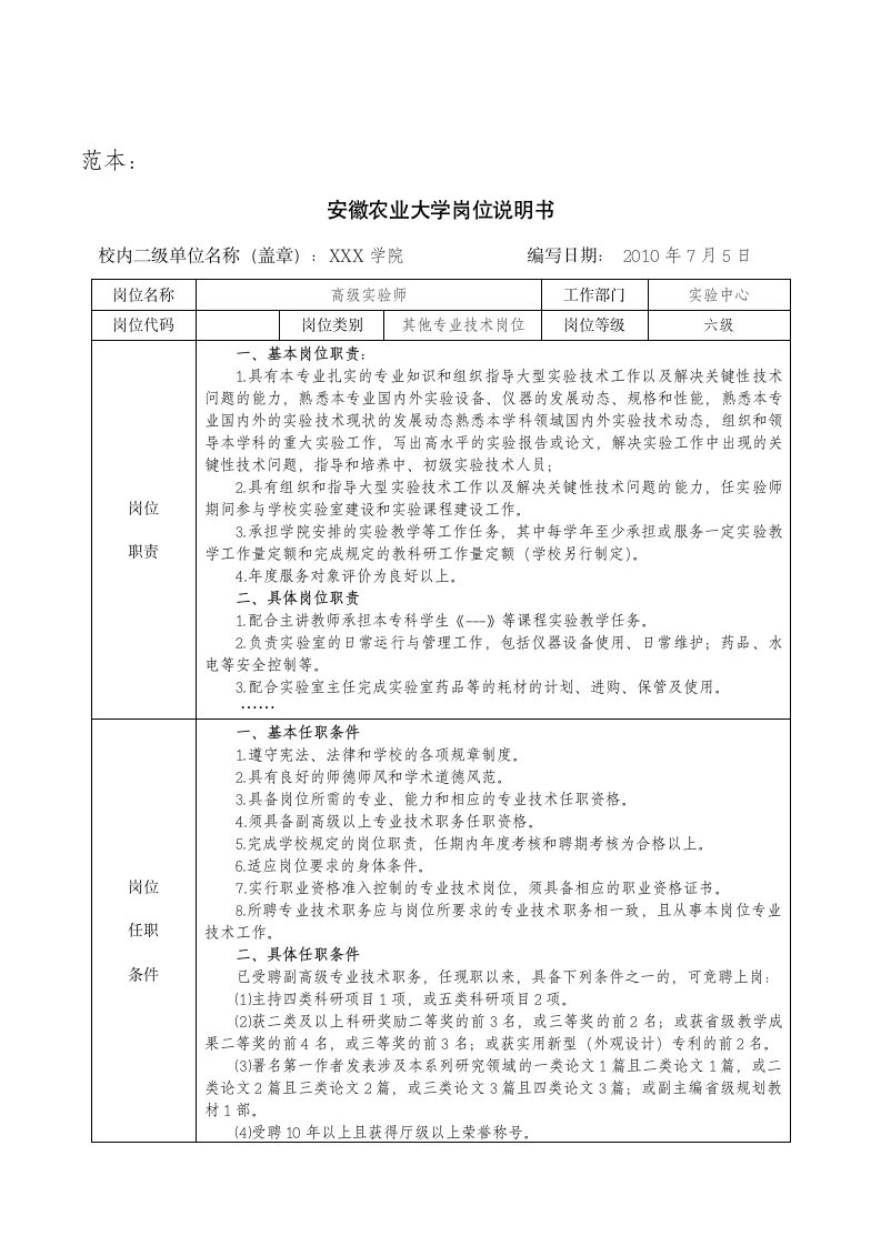 岗位说明书(某大学)第2页