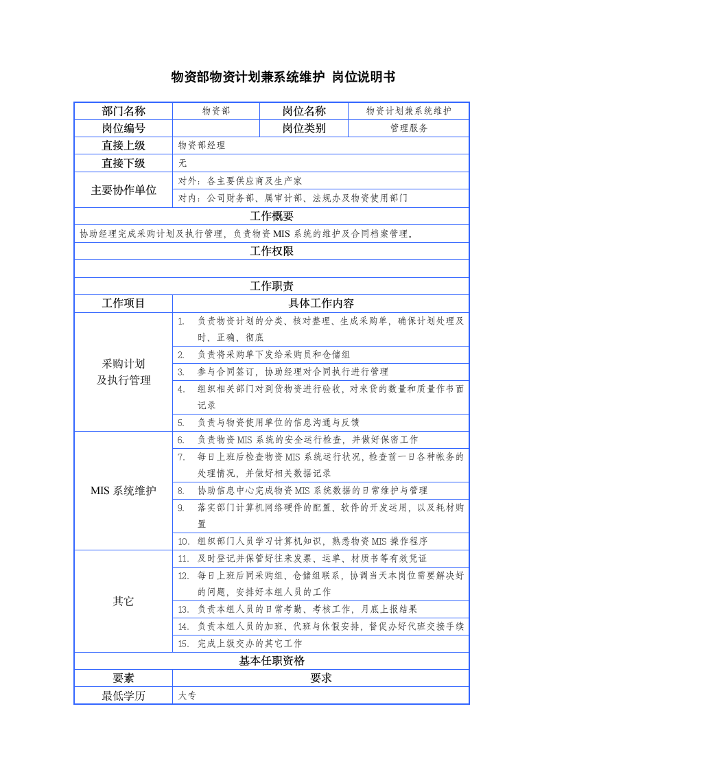 物资部门岗位说明书第5页