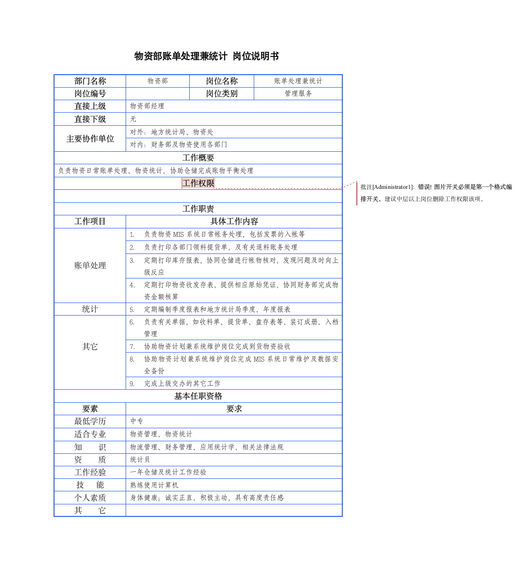 物资部门岗位说明书第7页