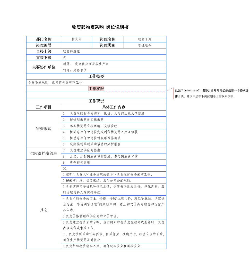 物资部门岗位说明书第11页