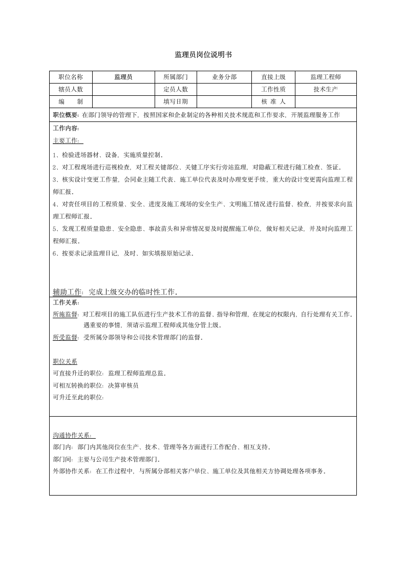 监理岗位说明书第1页