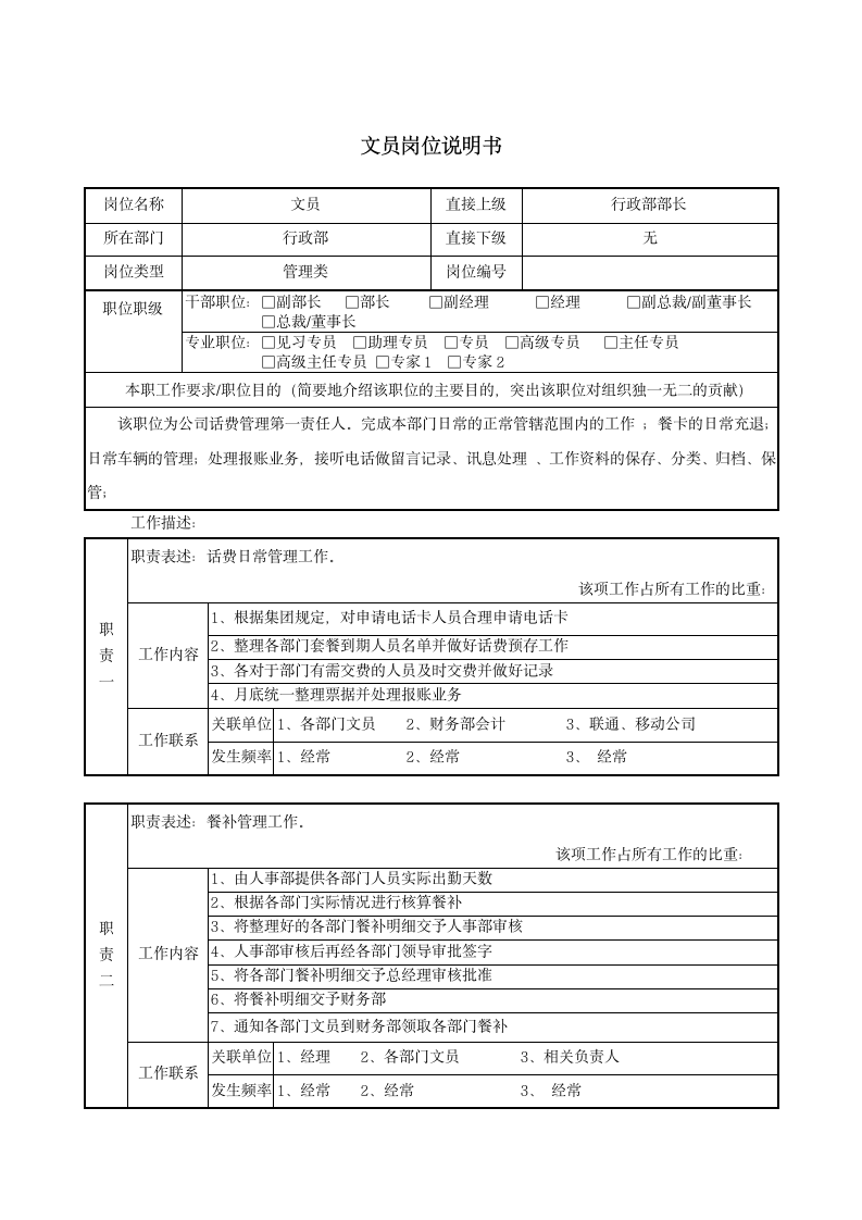 文员岗位说明书第1页