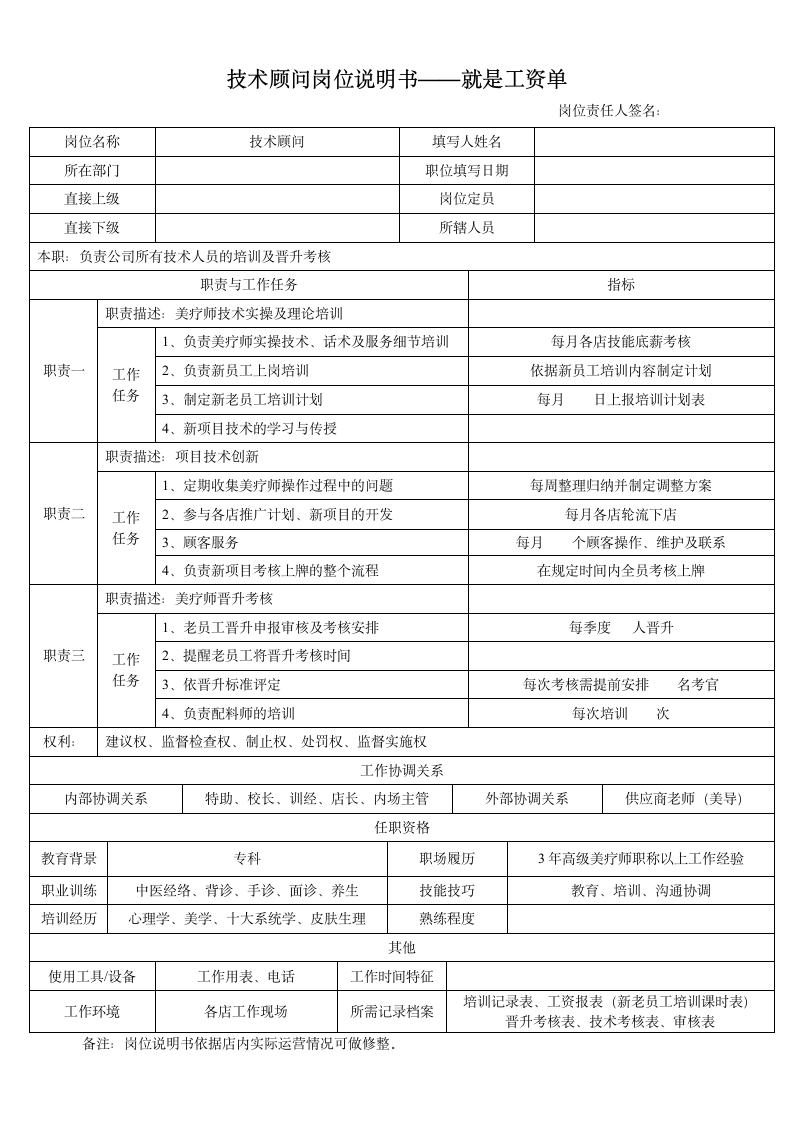 技术顾问岗位说明书第1页