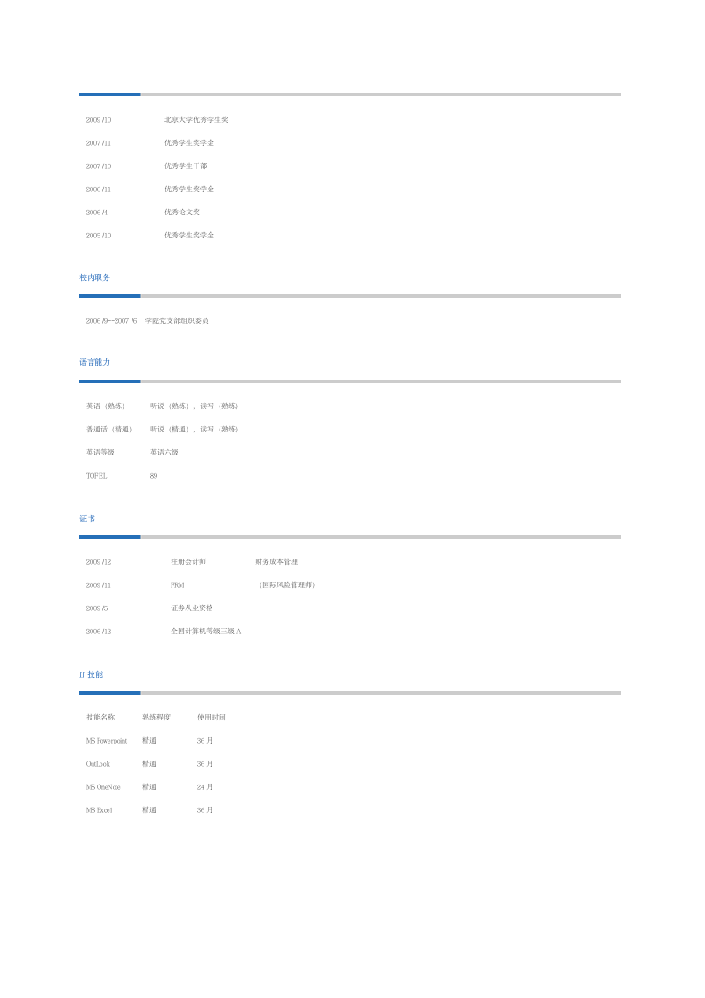 北京大学个人简历模板第2页