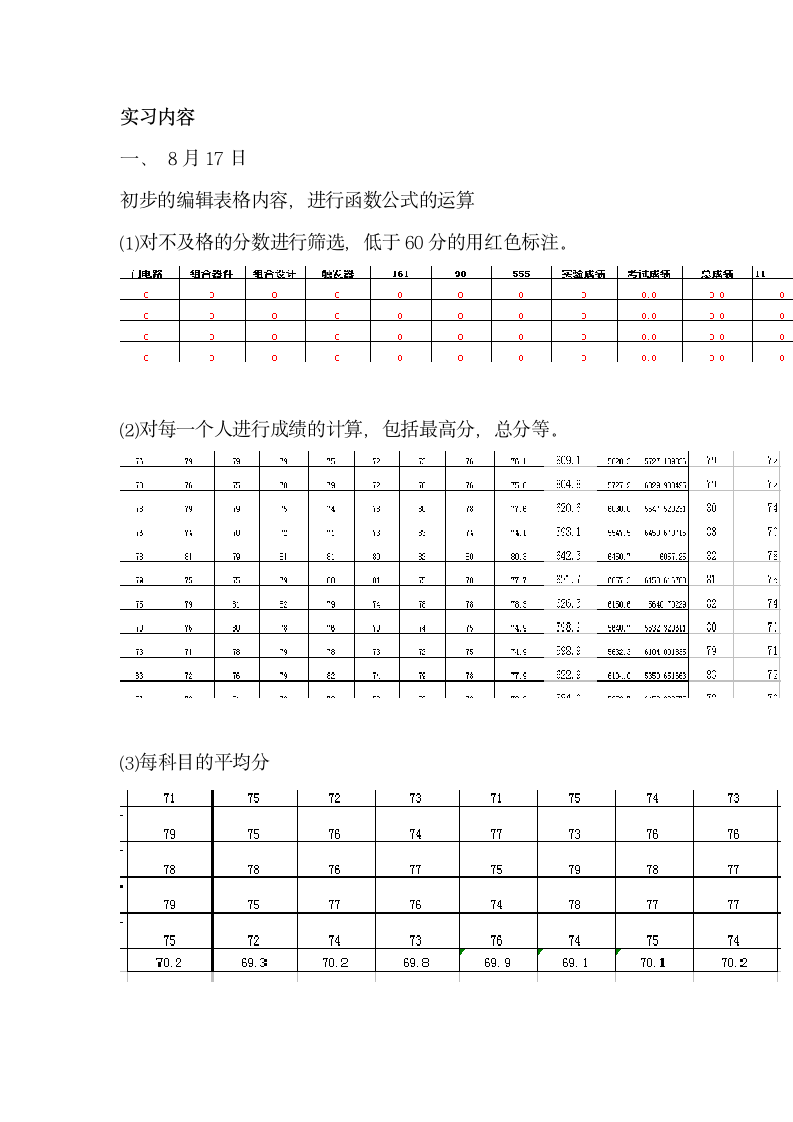 Excel实习报告第4页