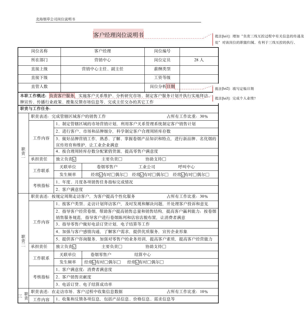 客户经理岗位说明书第1页