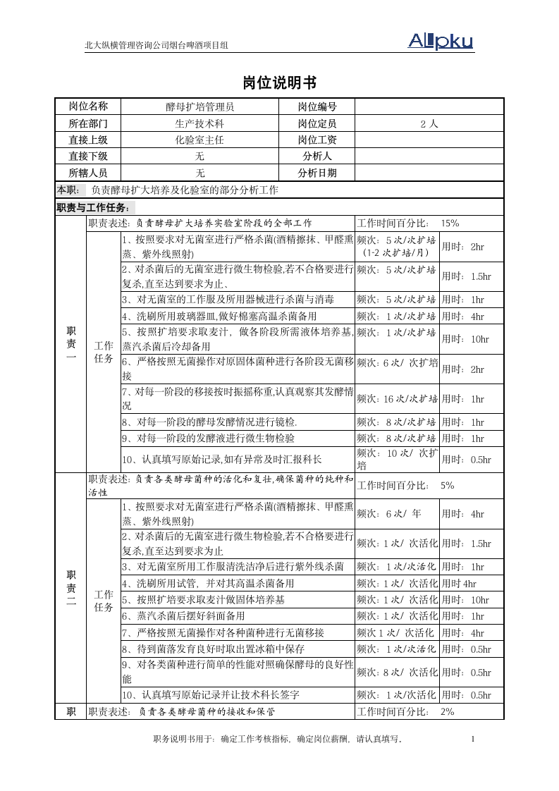 酵母扩培岗位说明书