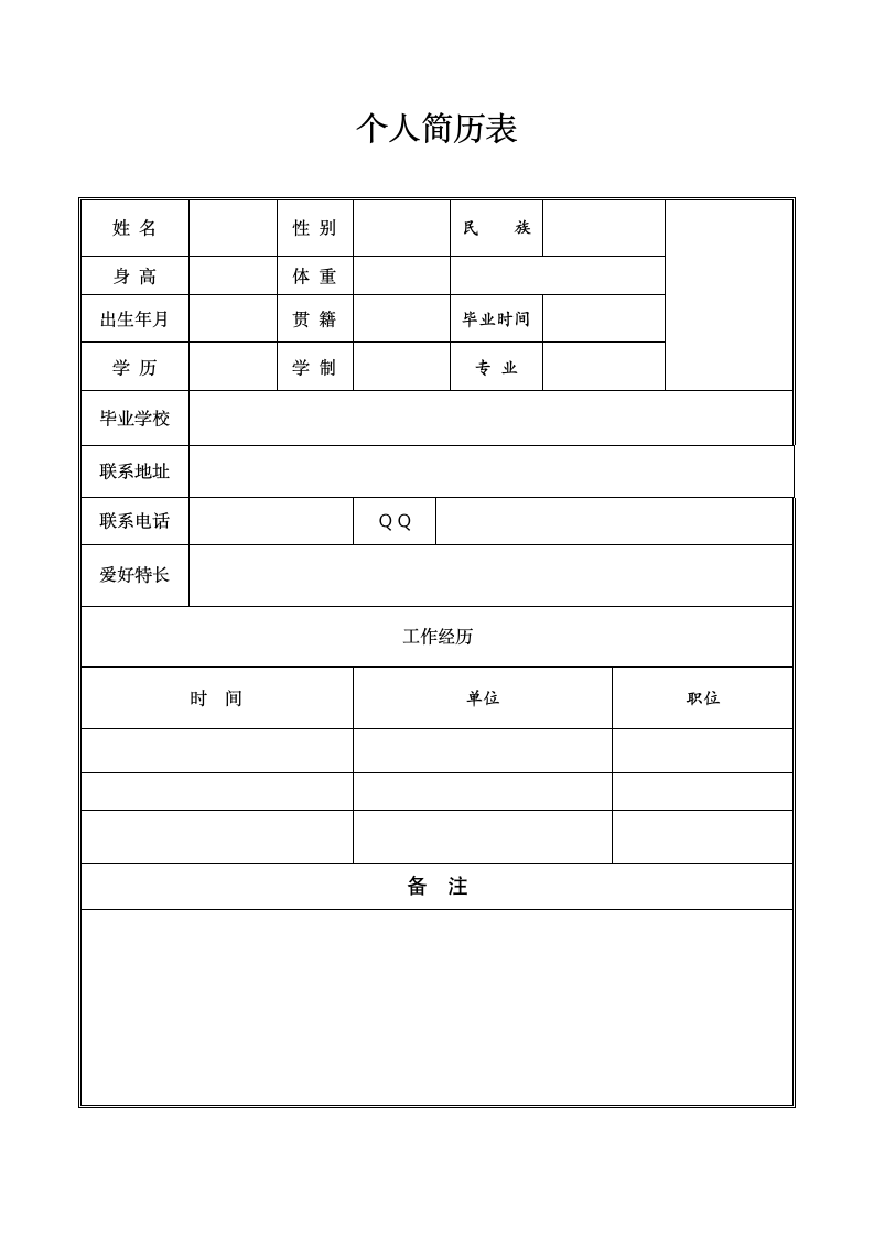 简历表格模板第1页