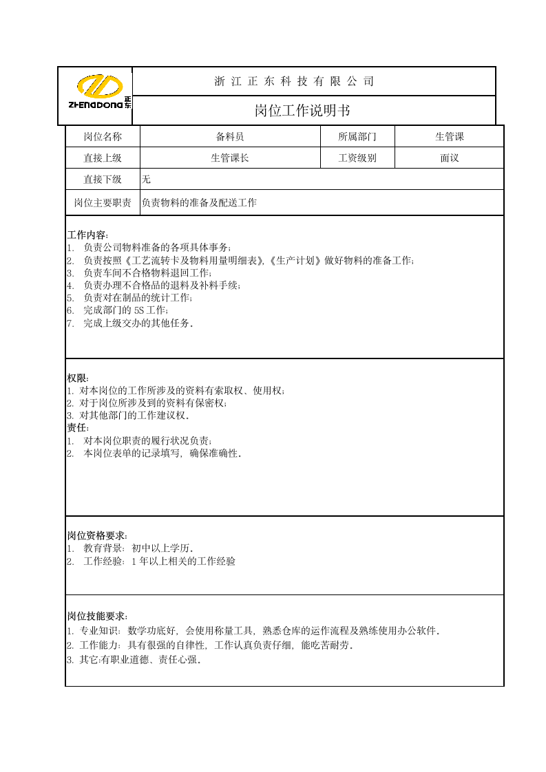 仓库岗位职责说明书第3页