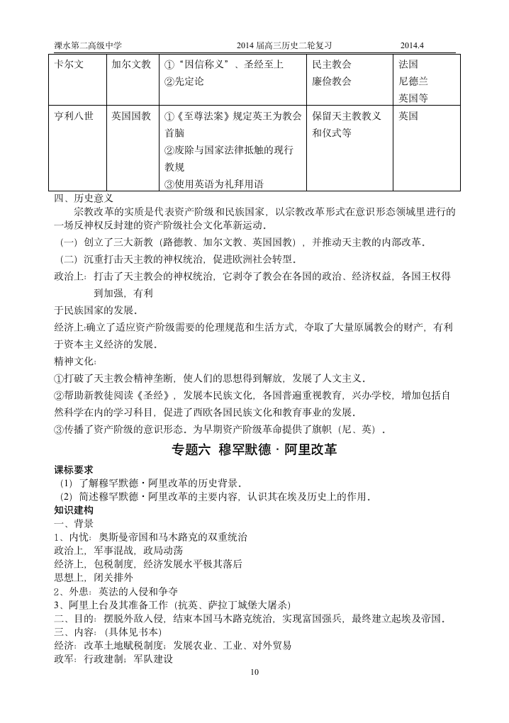 历史选修《历史上重大改革回眸》复习提纲第10页