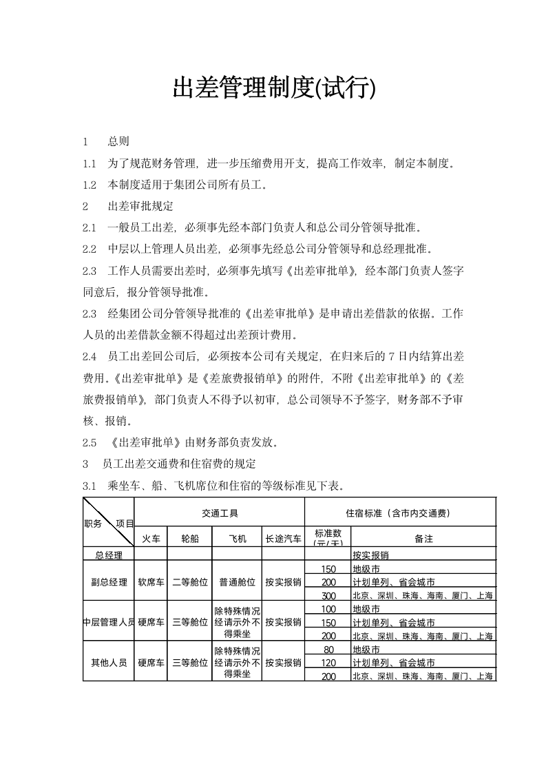 出差管理制度