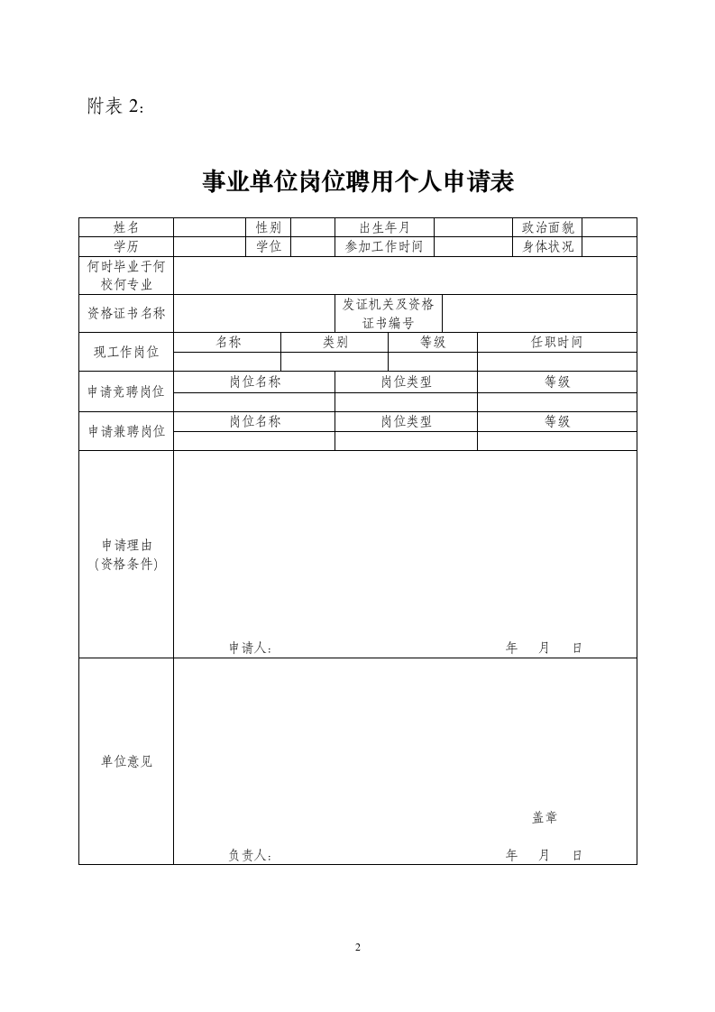 事业单位岗位说明书(样表)第2页