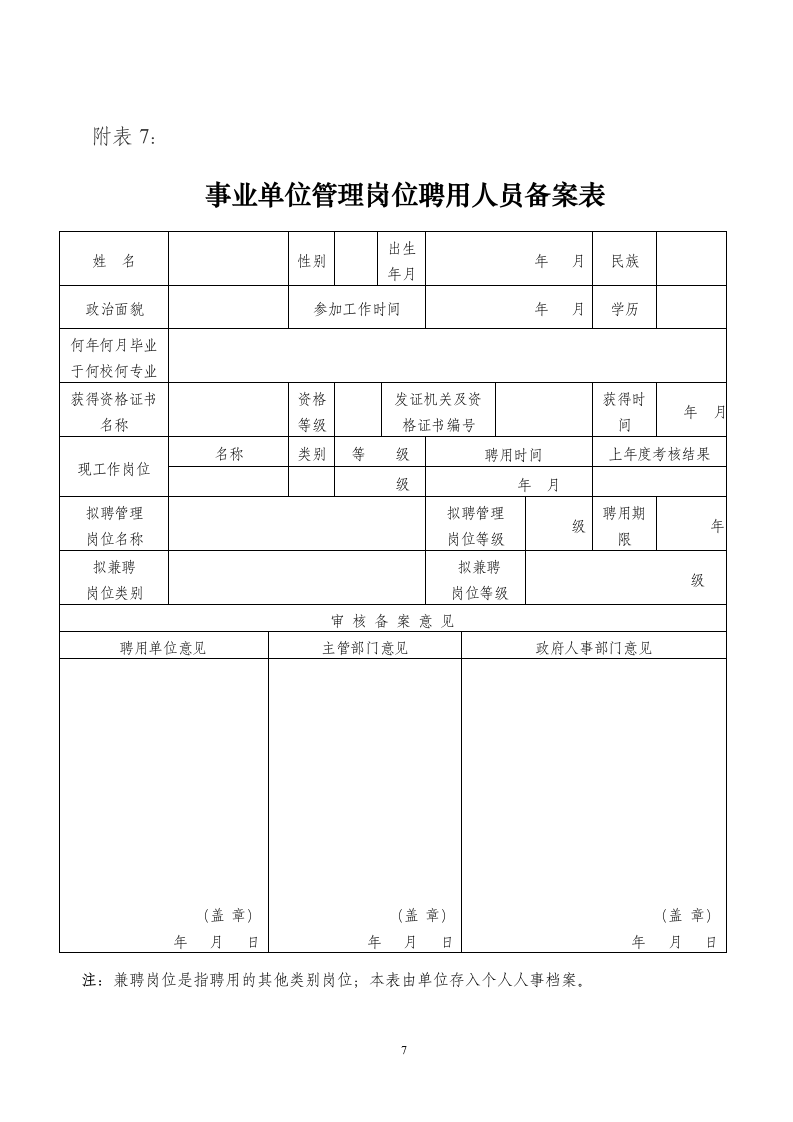 事业单位岗位说明书(样表)第7页