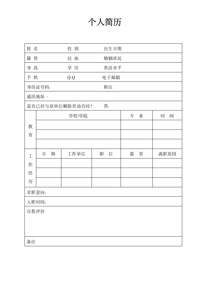 简单的简历模板第1页