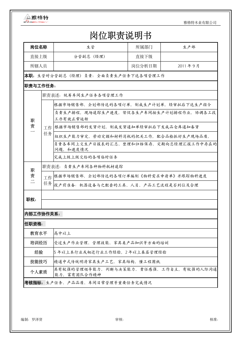 生管岗位说明书第1页