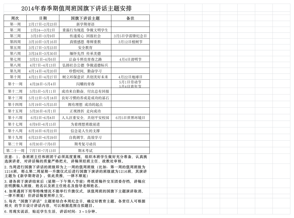 国旗下讲话主题安排