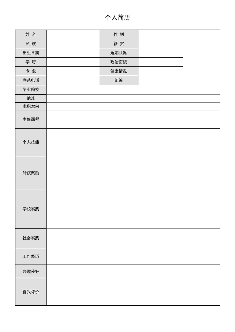 个人简历模板 中英文对照