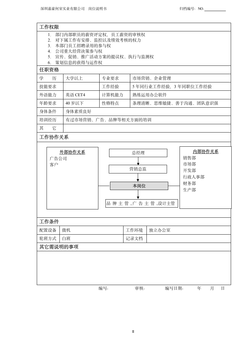 企划部经理岗位说明书第2页