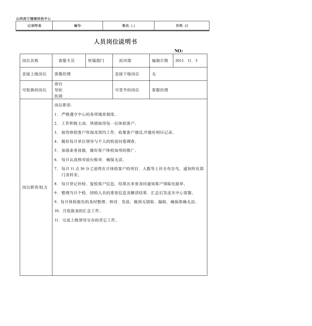 部门主任岗位说明书第13页