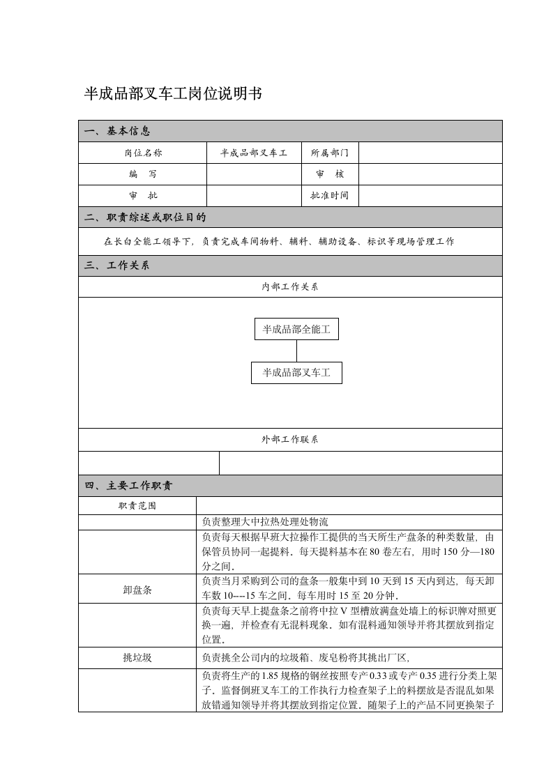 叉车工岗位说明书第1页