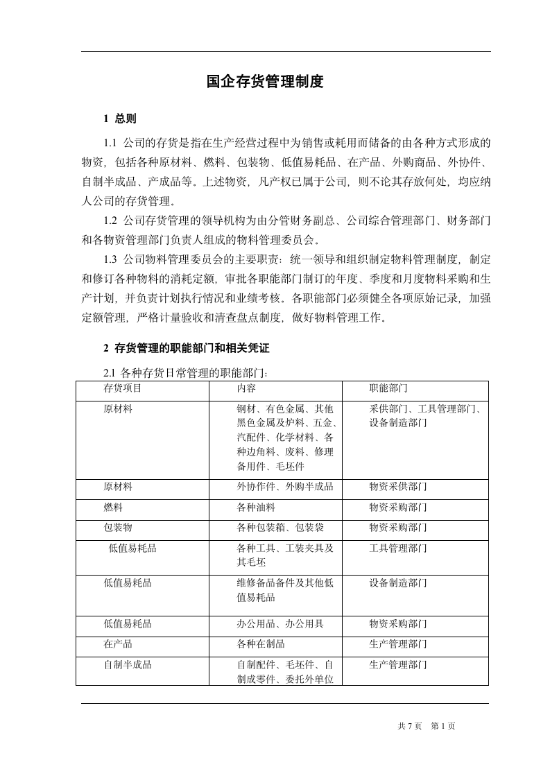 国企存货管理制度