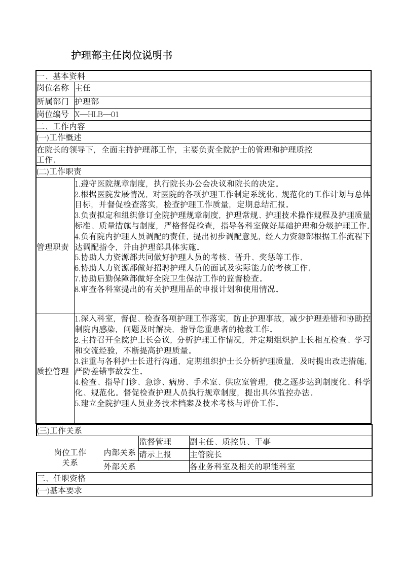 护理部主任岗位说明书第1页