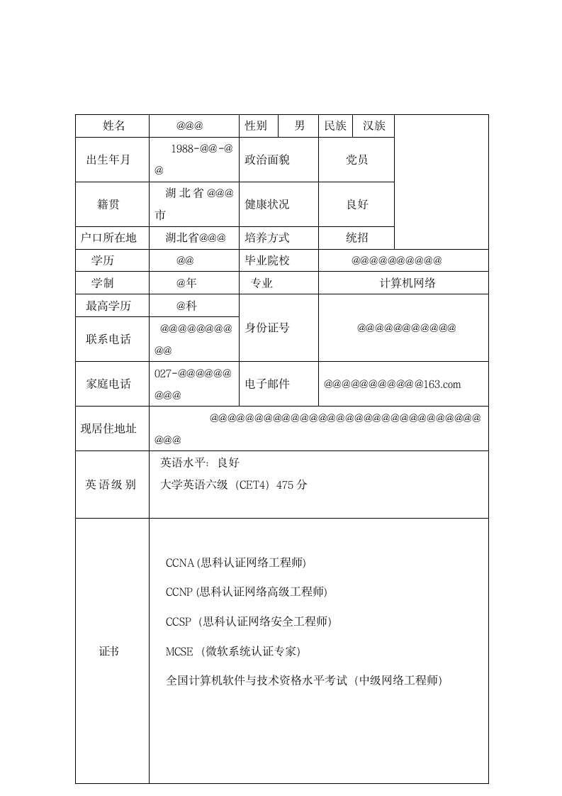 网络维护简历模板