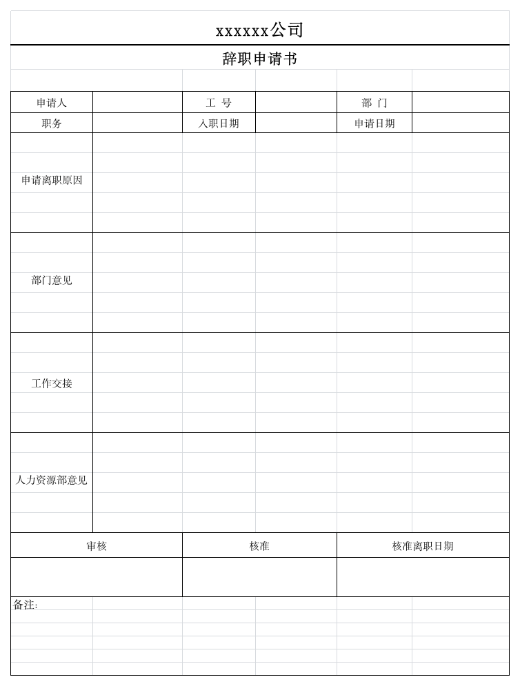 辞职申请书模板第1页