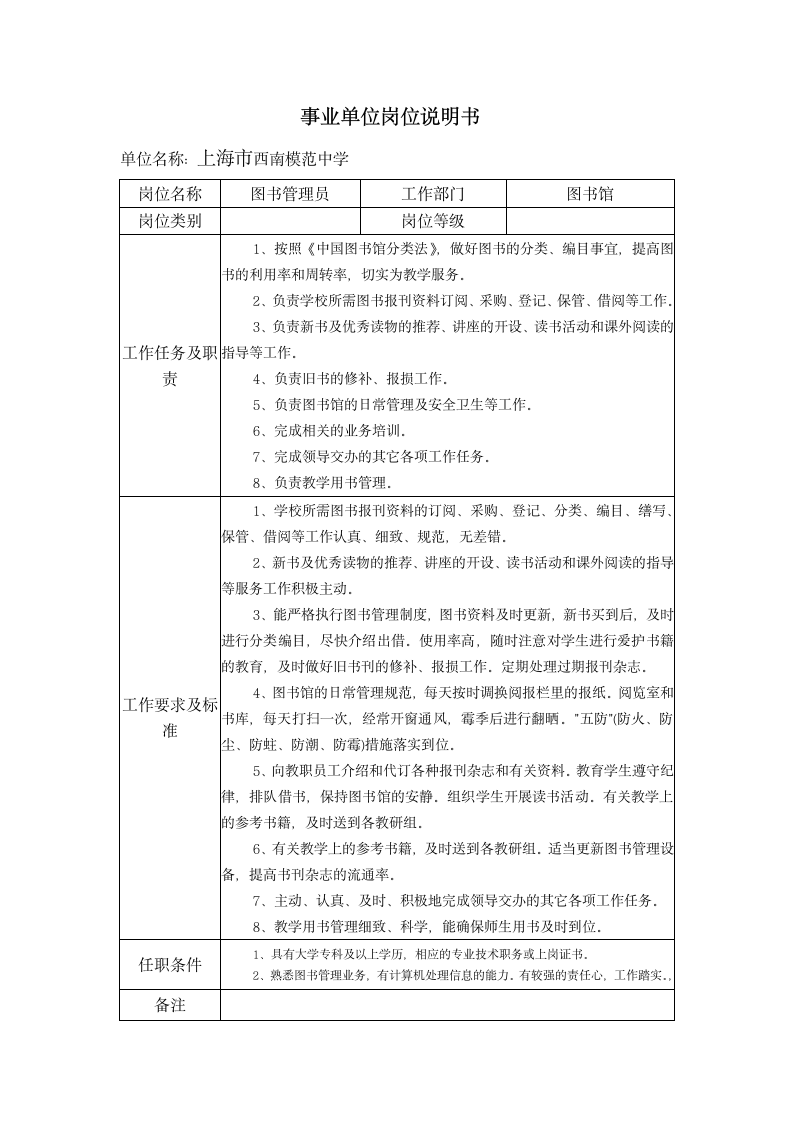 事业单位岗位说明书第14页