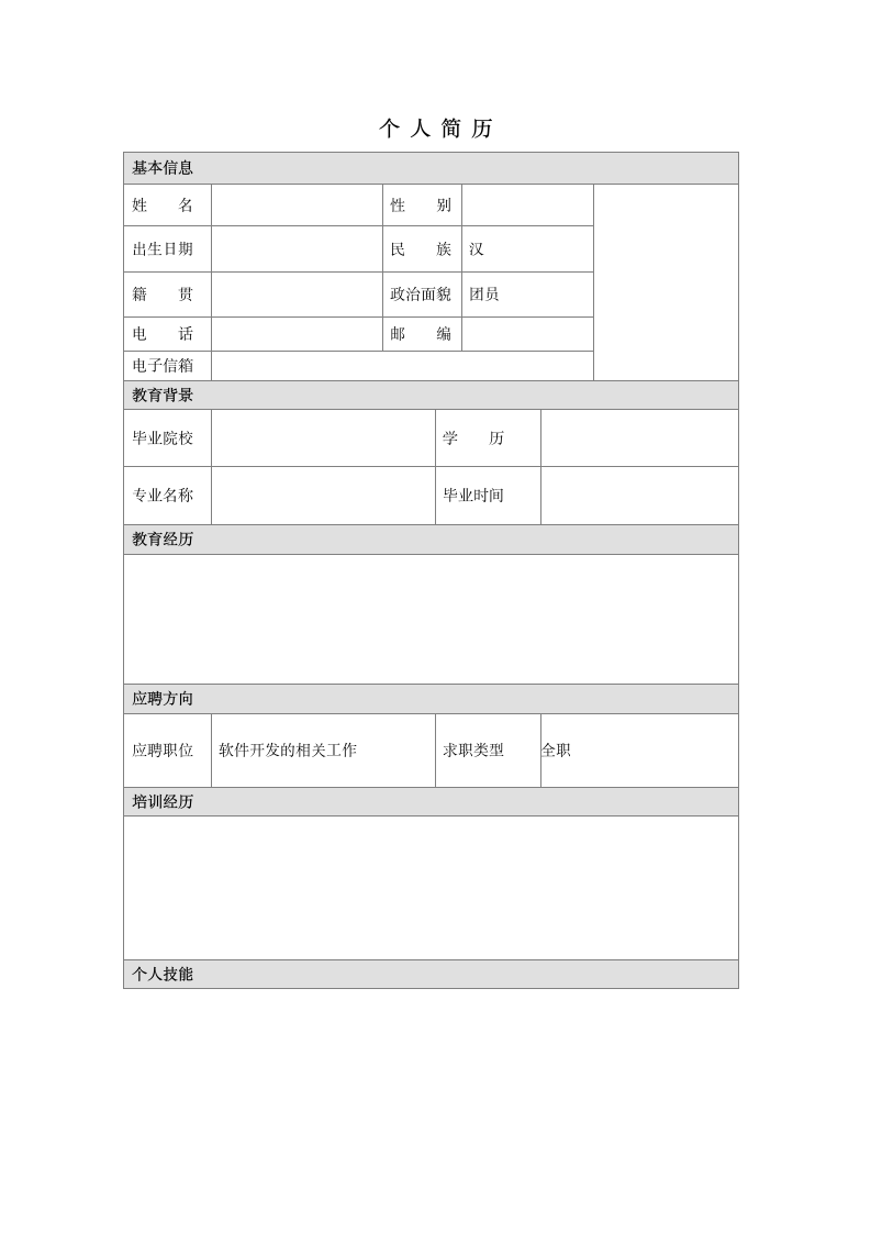 软件开发简历模板第1页