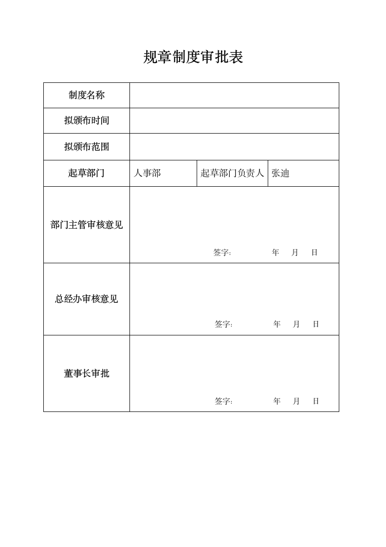 规章制度审批表