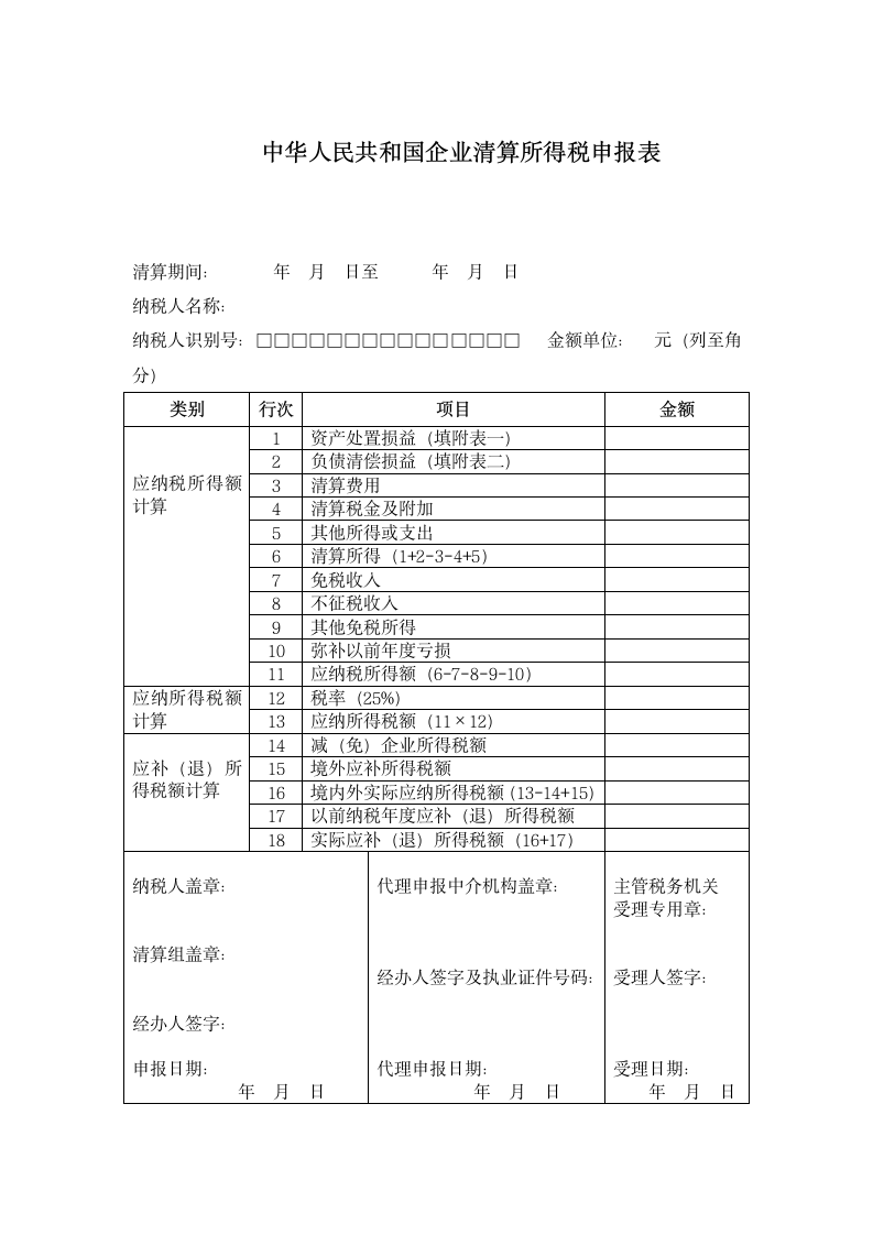 所得税清算表