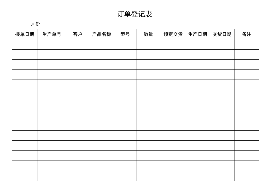 订单登记表