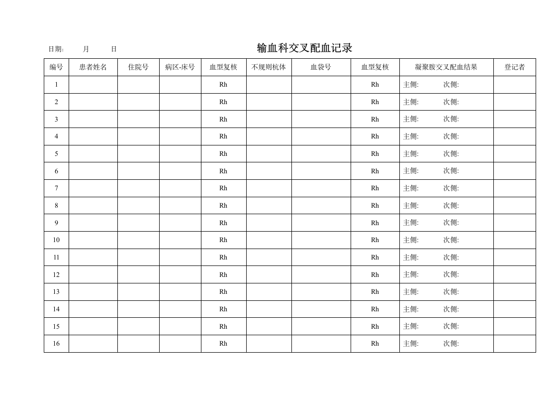 发血登记表第3页