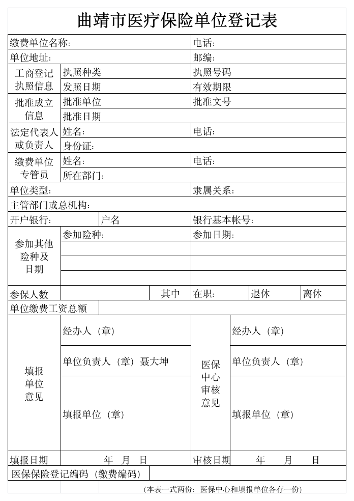 医疗保险单位登记表第1页