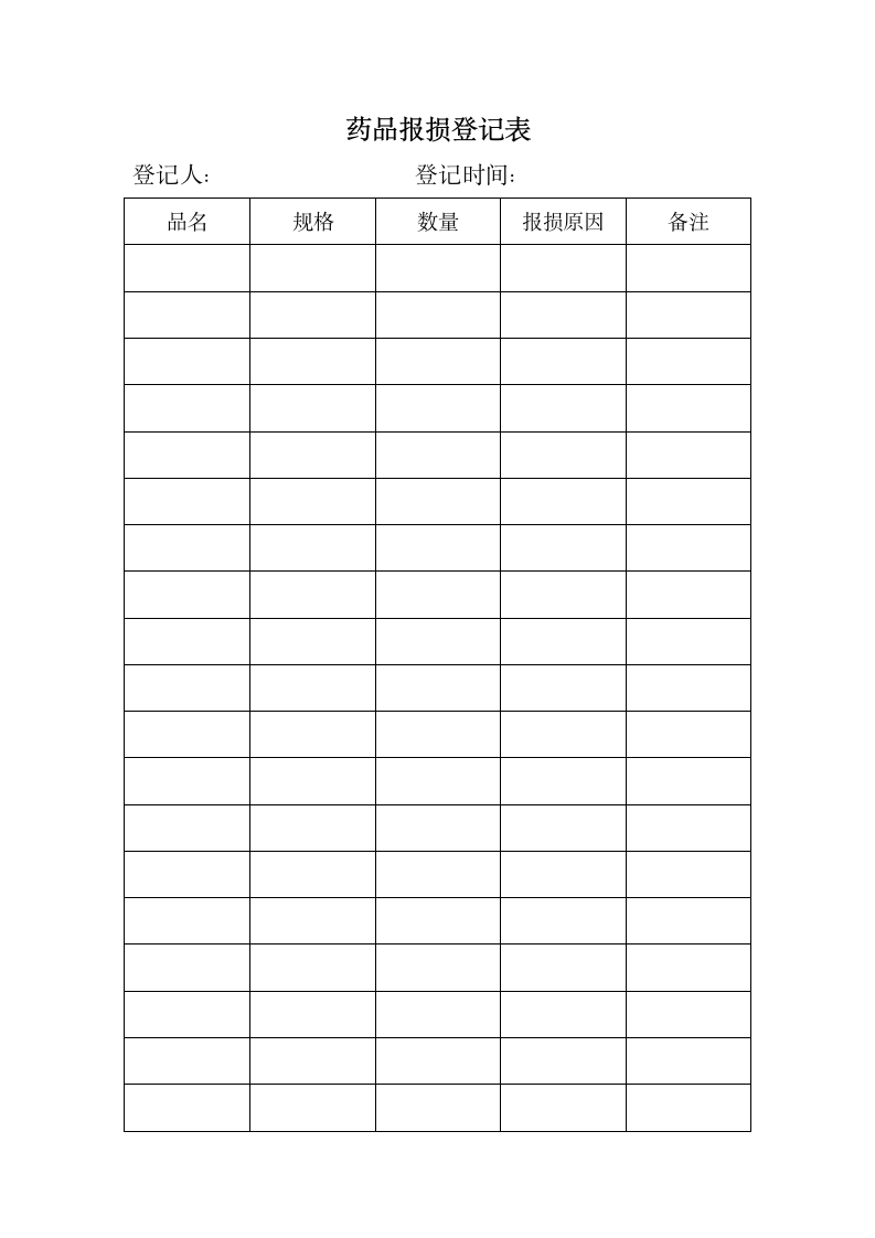 药品报损登记表第1页