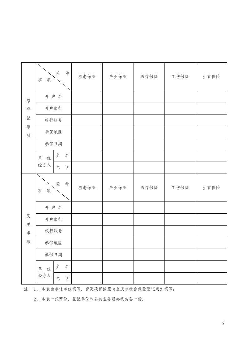 重庆市社会保险变更登记表第2页