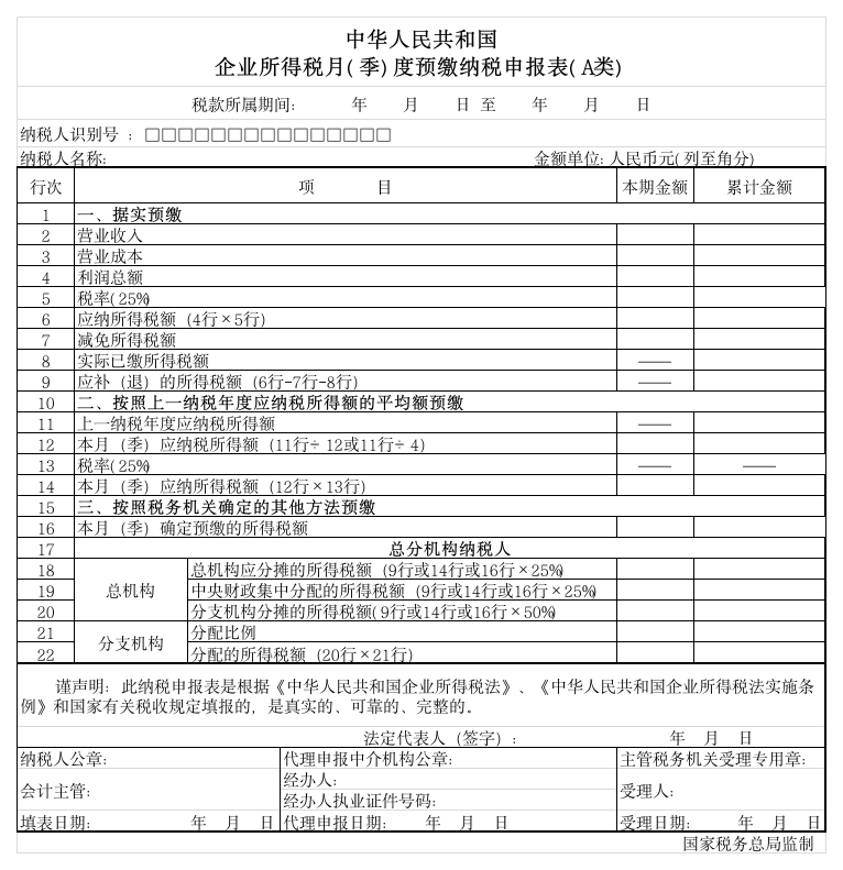 企业所得税报表A