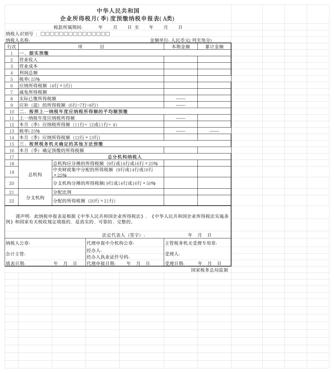 企业所得税报表(A、B类)第1页