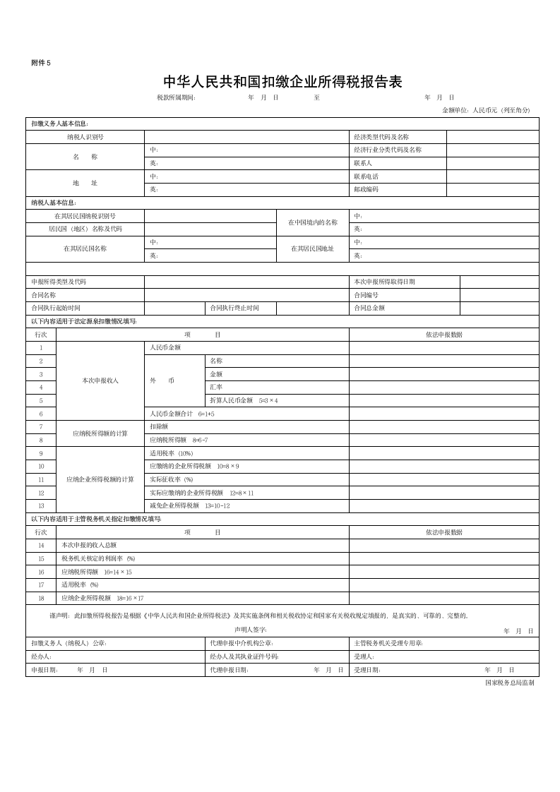 企业所得税综合申报表