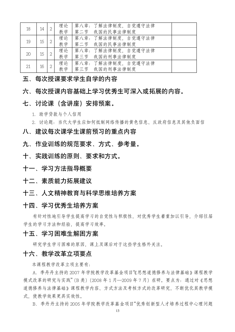 课程教学实施方案第13页